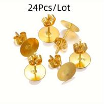 24 vnt./daug Tušti smeigtukai 4/5/6/8/10 mm Auskarų smeigtukų pagrindinės adatos su auskarų užsegimais Ausies galai Papuošalų gamybai 4mm-24Pcs/Lot auksas