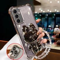 Madingos apyrankės Keturių kampų apsauga nuo kritimo korpusas Samsung A56 A36 A26 A16 A06 A55 A35 A25 A15 A05 S Makiažo veidrodėlio laikiklio dėklas Case & Holder&Galaxy A56 5G sidabras