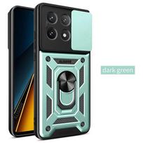 Shockproof Capa For POCO X7 Pro / X6 Pro 5G Case Armor Slide Camera Lens Protection Cover for Xiaomi POCO X6 5G Ring Stand Funda for POCO X6 Pro 5G žalia