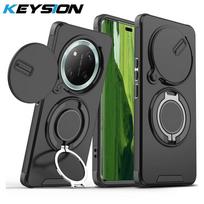 KEYSION 360° žiedas-stovas telefono dėklas, skirtas Honor X9c 5G X9c, išmanioji slankioji kameros apsauga, magnetinis smūgiams atsparus dangtelis, skirtas Magic 7 Lite for Honor X9c juoda
