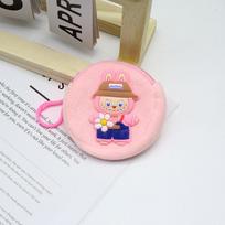 Cute Cartoon Labubu Round Plush Wallet Coin Key Lipstick Portable Earphone Bag Student Zero Money Bag KTB rožinė