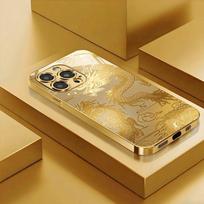 Prabangus auksinio drakono aukso metalo dažų stiklinis telefono dėklas, skirtas iPhone 17 16 15 14 13 12 11 Pro Max 15 14 Plus 17 Air 16E Dangtelis iPhone17 Pro