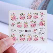 2 Sheets Nail Art Water Decal Transfer Stickers Pink Rose Flower Pattern Tips