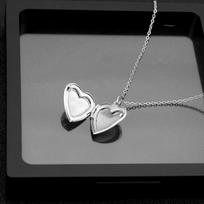 Stainless Steel Heart-Shaped Photo Locket Necklace with Thin Cross Chain