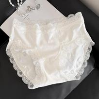 Girls Spring and Summer New Sexy Lace Cotton 7a Antibacterial Extended Crotch Triangle Briefs One size balta