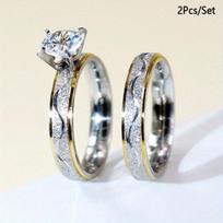 2-piece Romantic Titanium Steel Couple Ring - The Perfect Choice for Weddings and Engagements 6 sidabras