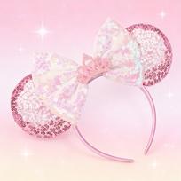Disney Minnie Mouse Headband with Shiny Sequin Bow, Cute Cartoon Hair Accessory, Fashionable Clothing Headband Minnie Castle Pink Hair Accessory white