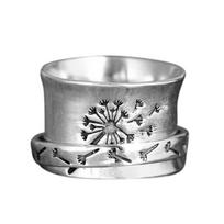 Handcrafted Sterling Silver Adjustable Dandelion Spinner Ring - Unique Nature-Inspired Jewelry A sidabras