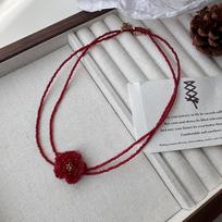 1Pcs Long Double Layered Sweater Chain Chokers Cute Romantic Red Camellia Beads Strand Flower Pendant Necklaces For Women Burgundy