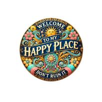 Metal Garden Sign Welcome to My Happy Place Decorative Outdoor Wall Plaque for Patio Yard Porch Indoor Outdoor Use Durable Material One Size