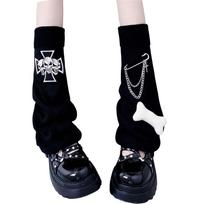 Gothic Women Leg Warmers Harajuku Punk Bone Skull Crosses Flared Knitted Foot Cover Winter Warm Long Socks Streetwe