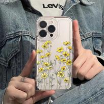 Small yellow flower for iPhone17promax space phone case Apple 16 transparent 14/13 fine hole 15 apple 7/8/se