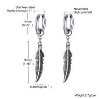 Mens Feathers Drop Earrings,Stainless Steel Wings Huggies Hoop Earings,Rock Punk Vintage Cool Jewelry Gifts