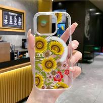 ins wind sunflower mobile phone case Apple 12 transparent MagSafe magnetic suction iPhone17 anti-drop protective case 16pm apple 17