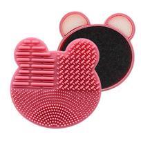 Makiažo šepetėlių valymo dėžutė Bear Cleaning Box Kosmetikos šepetėlių silikoninė valymo dėžutė rožinė