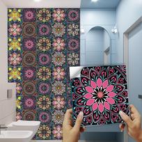 Mandalos stiliaus spalvingos plytelės sienos lipdukas Virtuvės Backsplash drabužių spinta Vonios kambario atnaujinimas Peel & Stick vandeniui atsparus meno lipdukas 10cmX10cmX10pcs