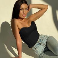 Seksualūs moteriški apatiniai viršutiniai drabužiai Tvirtūs be rankovių, ploni, ploni korsetas, apipjaustytas viršutinis vasarinis laisvalaikio elegantiškas moteriškas liemenė be petnešėlių S juoda