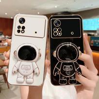 Poco X4 Pro pocox4 pro 5g Case Prabangus 6D Plating Astronaut sulankstomas stovas silikoninis dėklas skirtas Xiaomi Poco X3 X 3 Poco x4 M4 M3 Pro POCO X4 Pro 5G juoda