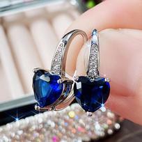 BELLA BOX Eternity Love Auskarai Moterims Mėlyni CZ Heart Dangle Auskarai Vestuvių Vakarėlis Elegantiški moteriški aksesuarai Klasikiniai papuošalai mėlyna