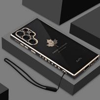 Galvanizuotas klevo lapų minkštas telefono dėklas, skirtas Samsung S23 Ultra S20 S21 S22 S23 Plus S20 FE S21 FE Note 20 Ultra silikoninis objektyvo apsauginis dangtelis S23 Ultra juoda