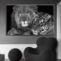 Laukinis gyvūnas Liūtas Tigras Drobės tapyba juodai balti Plakatai ir spaudiniai Sienų paveikslai gyvenamojo kambario namų dekoravimui be rėmelio 21cm×30cm NoFrame