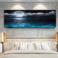 Jūros peizažas Panorama Mėlynas dangus Debesis Drobė Tapyba Kraštovaizdis Plakatai ir spaudiniai Sienos Menas Nuotraukos Svetainė Namų dekoras Be rėmelio 20cm×40cm NoFrame