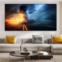 Galingas Tornado kaimas su žaibo drobės tapyba peizažo plakatai ir spaudiniai Sienų meno nuotraukos Namų dekoras Be rėmelio 20*40cm