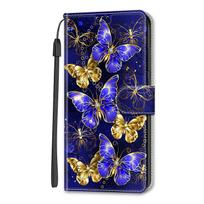 Golden Butterfly PU odinė piniginė apverčiama nuotraukų rėmelių knygos dėklas, skirtas iPhone Samsung Huawei Honor Xiaomi Redmi Oppo Sony Motorola Nokia Google Samsung Galaxy A12 mėlyna