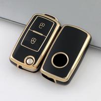 Skirta VW Volkswagen MK4 Bora Golf 4 5 6 Jetta Passat Polo Bora Touran Skoda Seat TPU 2 mygtukai TPU automobilio raktų dėklo dangtelio korpusas juoda