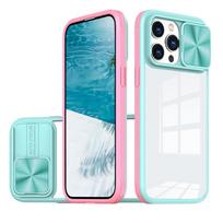 Kameros apsauginis dėklas, skirtas iPhone 15 16 14 Plus 13 12 Mini 11 Pro Max X XR XS 7 8 Plus SE 2 3 Candy Soft Matte Bufer Slide Objekty Skaidrus dangtelis iPhone 11 ProMax rožinė/dangaus mėlyna spalva