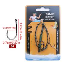 FTK 1pcs Carp Fishing Accessory Hair Loop Hook Set (Ready Made) with Tie Rope Boilie Hook for Carp Fishing Tackle 6#