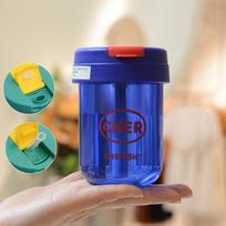 300 ml mini gertuvė su šiaudeliu, atspari kritimui, mielas kavos arbatos puodelis, gėrimų indai, lauko nešiojama sportinė gertuvė mėlyna