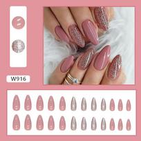 24 Pieces Solid Color Bean Paste Red Almond Nail Sparkling Fake Nails European and American Ins Style Cinnamon Nude Wearing Nail S