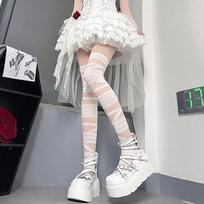 Moteriškos juostelės ilgos kojinės Moteriškos japoniškos Lolita Jk Y2k Sexy Summer Cross Ilgos kojinės Ilgos vamzdinės baltos kojinės One size balta