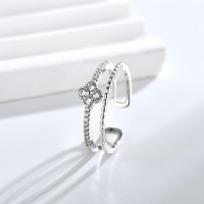 New Four-Leaf Clover Ring Fashion Simple Zirconia Double-Layered Finger Ring Opening Adjustable Women's Ring