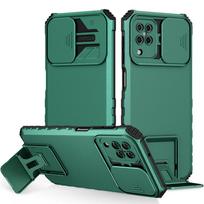 Skirta Samsung Galaxy A12 5G dėklas su slankiojančiu kameros apsauginiu elementu, šarvuotas, su stoveliu, kietas telefono dėklas, skirta Samsung A12 A 12 a12 laikiklis, galinis dangtelis For Galaxy A12 5G tamsiai žalia spalva