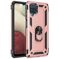 Žiedo laikiklio dėklas, skirtas Samsung Galaxy A12 SM-A125F/M/N M12 F12 AMF 12 smūgiams atsparus dangtelis, skirtas Galaxy A12 dėklui Samsung A12 M12 F12 For Galaxy A12 4G rožinio aukso spalvos