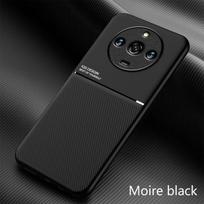 For Realme 11 Pro Plus dėklas Odos tekstūros Magnetinis laikiklis Telefono dėklas For Realme 11 11Pro+ 5G Silikoninis Atsparus smūgiams Galinis dangtelis For Realme 11 juoda