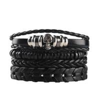 Hip Hop Vyriška Odinė Apyrankė Gotikinė Punk Kaukolės Karoliukų Papuošalas Juoda Kombinacija Rankomis Austa Gatvės Papuošalų Aksesuarai Leather Bracelet Set