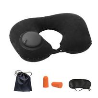 Reguliuojama pripučiama kaklo pagalvė, juosmens pagalvė, nešiojama pripučiama pagalvė su akių kauke, ausų kamštukais, rankine U-shapedpillow-4pack juoda