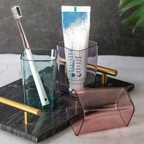 Clear Plastic Toothbrush & Mouthwash Cup - Creative, Multifunctional, Compact Design for Couples 301-400ml mėlyna