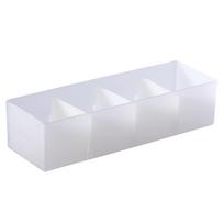 4 skyrių stalčių organizatorius su nuimamomis pertvaromis, sukraunamas, permatomas plastikinis, padalintas S white