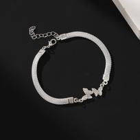 European & American Beach Infinity Butterfly Bracelet with Diamond-Inlaid Love and Geometric Metal Chain Bracelet length (18+5CM)