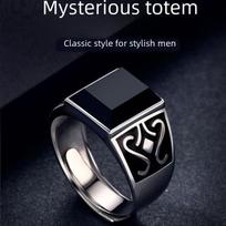Paslaptingas obsidiano totemo žiedas vyrams – madingas dominuojantis dizainas su retro brangakmeniu