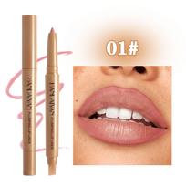 With Silicone Brush Lip Liner Pen Double-head Automatic Silky Soft Coffee Brown Smudging Full Lip Shape Outline Contour Makeup beige