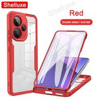 Redmi Note13 Pro+ 360 viso korpuso skaidrus dėklas Shelluxe priekiui + nugarėlei, skirtas Xiaomi Redmi Note 13 Pro Plus, silikoninis dvipusis dangtelis Redmi Note 13 4G raudona