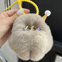 Mielas pliušinis pakabukas automobilinis raktų pakabukas, grandinėlė mielas ledų pakabukas, prabangus pliušinis Kawaii priedai raktų pakabukas pilka
