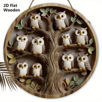Medinė iškaba su žavingu pelėdos raštu - Unikalūs sienų ornamentai - Ideali priekinių durų, kiemo, sienų dekorui 20cm/7.87in ruda