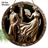 Retro medinis WC ženklas - Žavingi figūrėlių papuošalai tualeto durims, sienai, kambario dekorui 20cm/7.87in ruda