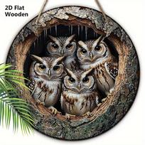 Retro pelėdų šeimos medžio skylės medinis ženklas - Rustic dekoratyvinė lentelė namų ir biuro dekoravimui - Ideali lango kabinamas ornamentas - Puikiai tinka kambario dekoravimui 20cm/7.87in pilka